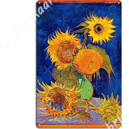 Van Gogh - Vase With Five Sunflowers Metal Signs Club Bar Design Mural Painting Club Party Tin sign Posters