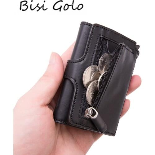 BISI GORO Pop-up RFID Black Wallet ID Card Case Men RFID Button Credit Card Holder High Quality Metal Aluminum Auto Coin Purse