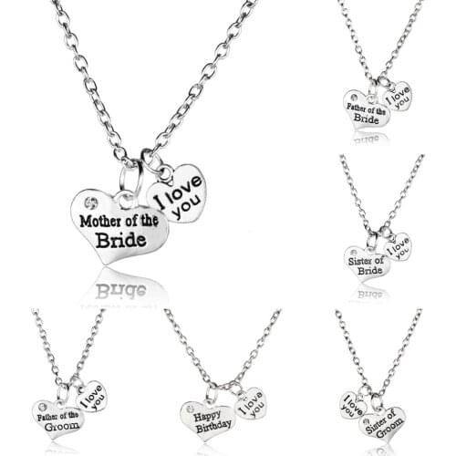 Bespmosp Women Men Jewelry I Love You Mother Father Sister OF Bride Groom Birthday Pendant Necklace Chain Gift Party Wedding Hot