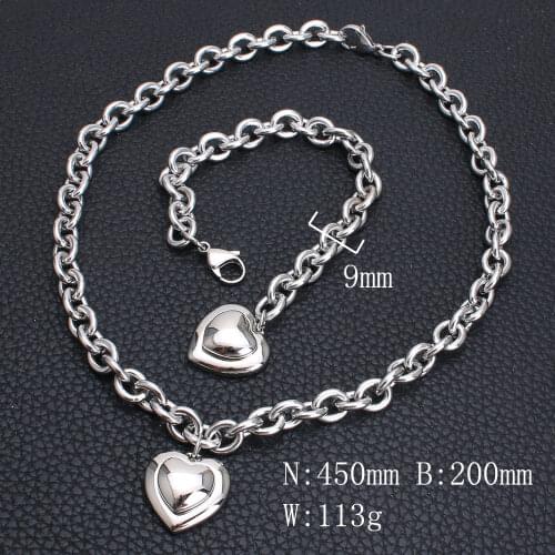 Gold and Silver color New Fashion Jewelry Stainless Steel Heart Chain Necklaces Bracelets Set for Man & Women SBJEGZCH1 Jewels