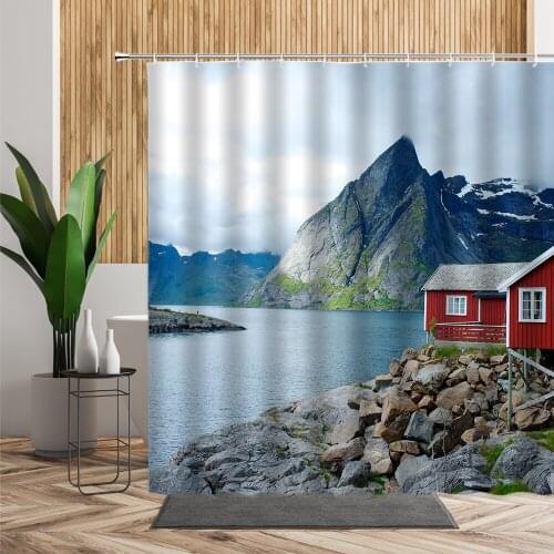 Natural Scenery Shower Curtain 3D Lake Snow Mountain Reflection Landscape Bathroom Decor Waterproof Bath Curtains Set With Hooks