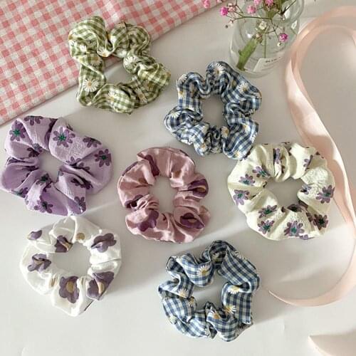 Girl Floral Fabric Large Intestine Hair Band Loop Hair Rope Highly Elastic Hairband Hair Accessories