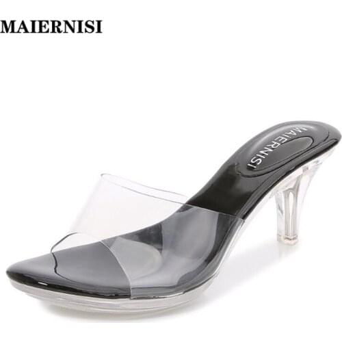 MAIERNISI Women Sandals Summer 2021 Female Shoes Woman Outside Slippers High Heels Sexy Platform Heel Transparent Clear Heels