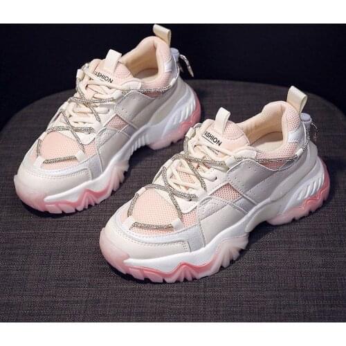 2021 Summer Womens Sport Shoes Running Female Crystal Casual Lace Up Chunky Sneaker Comfort Breathable High Quality