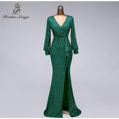 Sexy waist style long sleeve Sequin Evening Dress vestido de festa prom gowns Formal Party dress reflective dress robe de soiree
