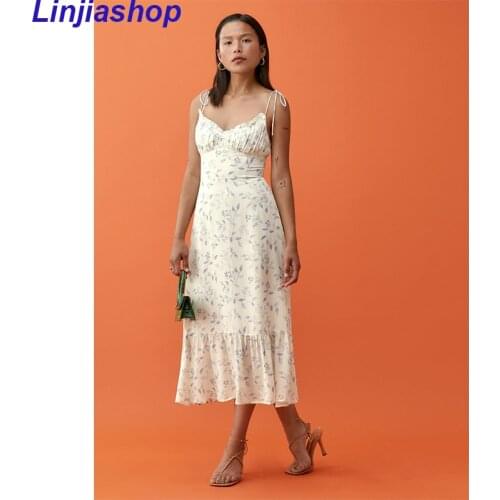 Chic Blue Floral Print Cream Dress Retro Dresses Sexy Vestidos Vintage Tube Top Women Midi Dress