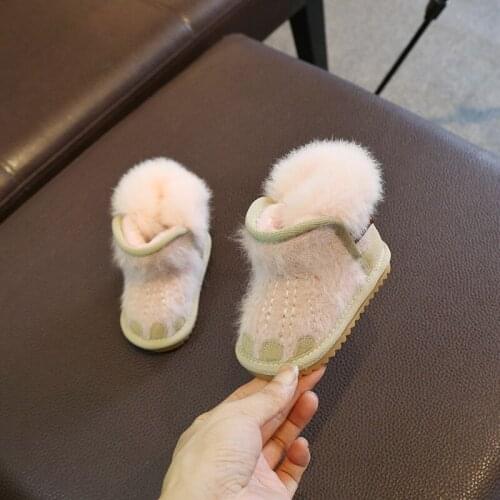 Winter Childrens Snow Boots Baby Shoes For Girls Boots Kids Boys Casual Soft Bottom Cotton Boots Rabbit Fur Shoes Thicken Warm