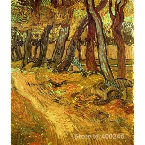 Famous art painting for living room The Garden of Saint Paul Hospital with Figure Vincent Van Gogh High quality Hand painted
