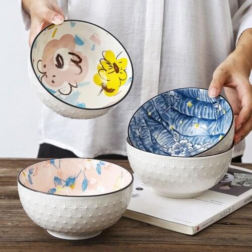 1/4PCS Tableware 6 inch Bowl Underglaze Ceramic Modern Creative Starry Home Dinner Rice Porridge Instant Large Noodle Ramen Bowl