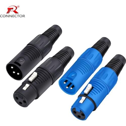 4pcs 3pins XLR male plug connector, for Audio Microphone/MIC, High quality, Black color, cable size up to 6.0mm