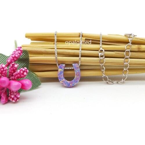 1pc/lot) Hot !! 10mm OP38 purple Synthetic Opal Horse shoe Necklace 925 Sterling Silver Opal Necklace with High quality sale
