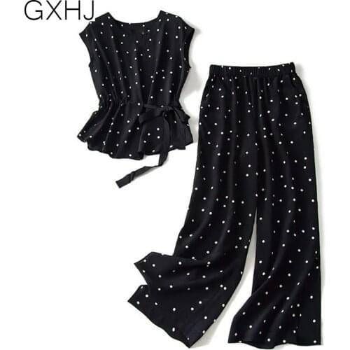2020 summer new fashion chiffon polka dot wide leg pants All-matched Casual Wide Leg Loose Pantalon elegant trousers LHJ022