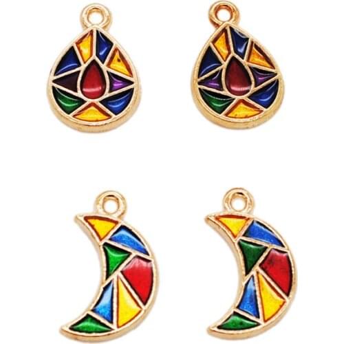 30pcs/lot Zinc Alloy Splicing Moon Waterdrops Shape Enamel Charms For DIY Necklaces Bracelets Jewelry Accessories