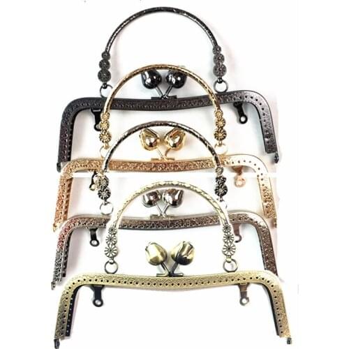 5PCS 20cm Semicircle Wrist Handle Purse Frames Kiss Clasps Clutch Buckles Rose Flower Crystal DIY Handbag Hardware Accessories