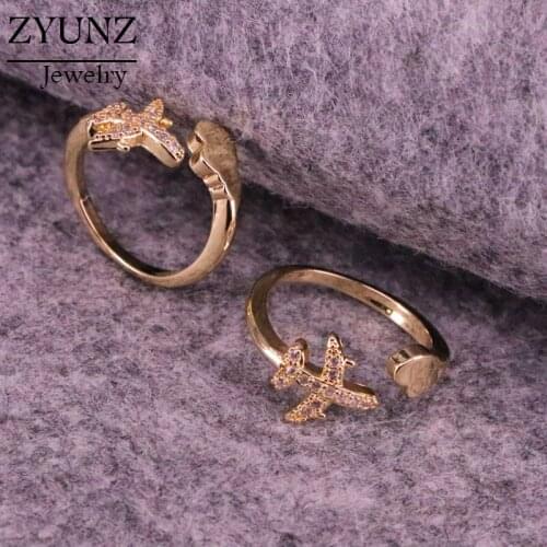 5PCS, Fashion Gold color metal Plane Aircraft airplane Open Finger Ring Adjustable For Women Party Unique Jewelry