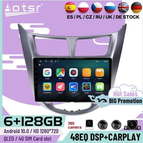 6+128G Carplay Auto Car Stereo Android 10 Player For Hyundai Solaris 2010 2011 2012 2013 2014 2015 2016 GPS Navi Radio Head Unit