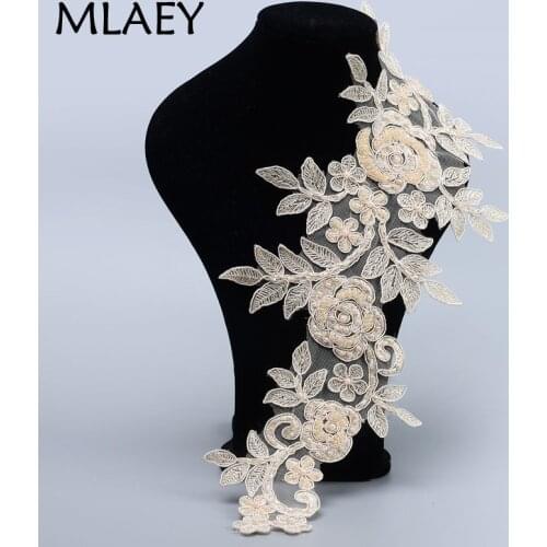 Champagne/golden high quallity handmade Alencon Lace Appliques Floral Embroidered Patches Wedding Supplies Bridal Hair Flower