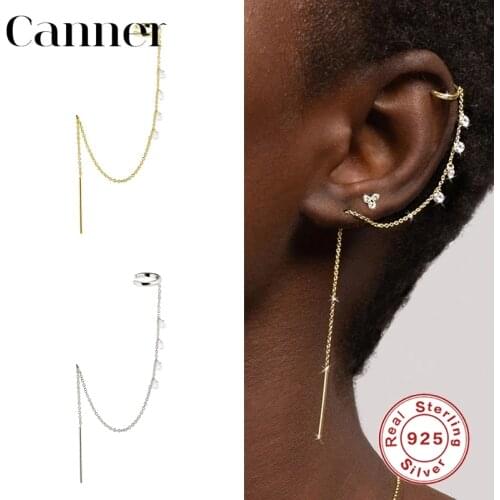 Canner 1pcs 925 Sterling Silver Tassel Chain Earrings Cartilage Clip On Earrings No Piercing Korean Style Jewelry Earcuff W5