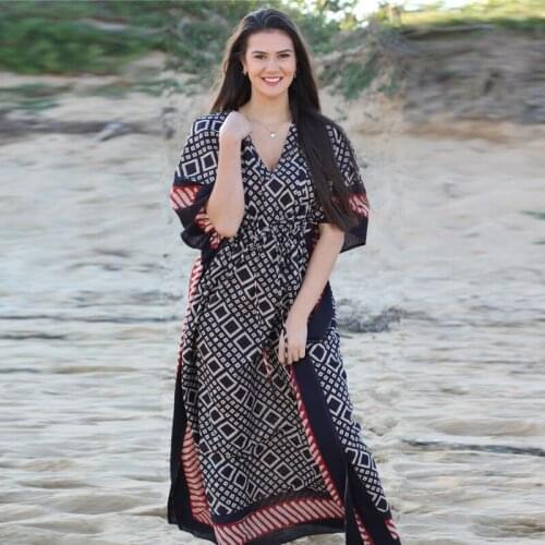 Black Plaid Womens Kaftan Polka Dot Print Maxi Dress V-neck Long Caftan Floor Length Arab Dubai Classical Party Abaya Chic Gown