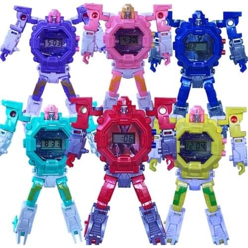 Childrens watch Deformation Robot electronic Wristwatches for Boy Girl Digital Multifunction Cartoon Puzzle Kids Toy Watches