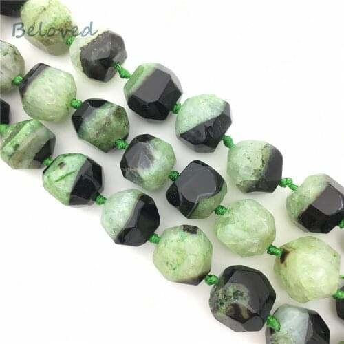 Faceted Square Green Agates Nugget Loose Beads, Polished Gems Stone Jewelry Making Beads, BG18330