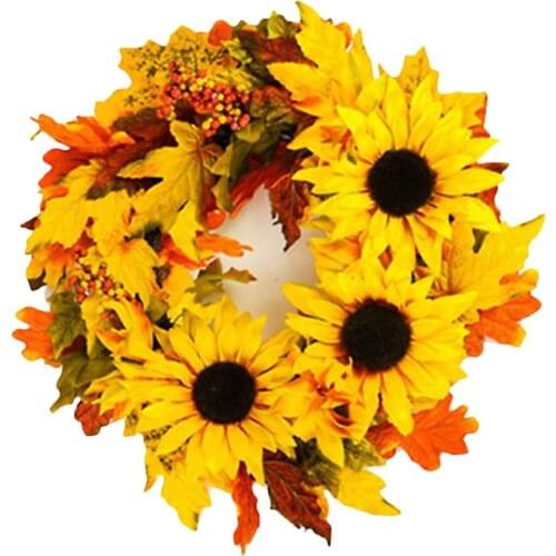 Simulated Garland Artificial Sunflower Home Wedding Festival Decoration Wall Window Decor Door Hanging Wreath
