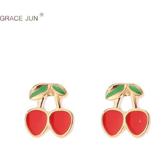 Korea Style Hot Sale Red Cherry Clip on Earrings Without Piercing for Girls Party Birthday Charm Earrings No Ear Hole Earrings