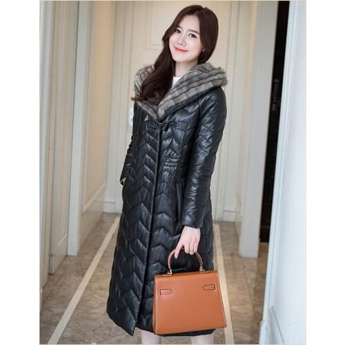 Sheepskin 2020 Coat Real Female Genuine Leather Jacket Womens Mink Fur Collar Hooded Down Jackets Jaqueta Couro WXF277