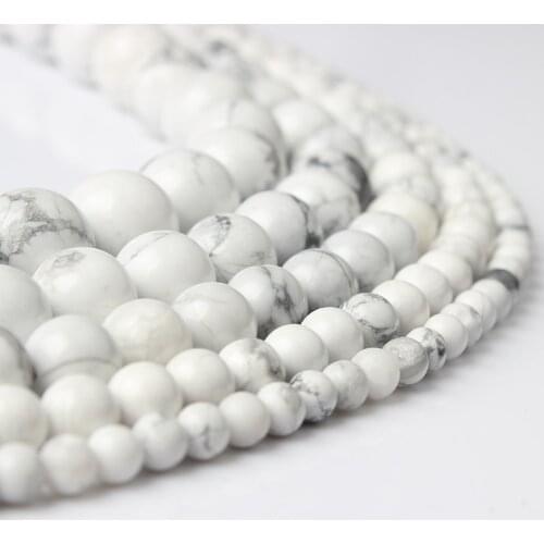 LanLi 4/6/8/10/12mm Fashion Natural stones White Turquoises Round Loose Beads Suitable for DIY female bracelet necklace Jewelry