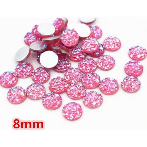 New Fashion 8mm 10mm 12mm 40pcs Rose Red AB Colors Natural ore Style Flat back Resin Cabochons For Bracelet Earrings accessories