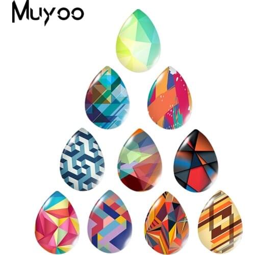 2020 New Colorful Geometry Tear Drop Glass Cabochon Abstract Geometric Handmade Printed Photo Jewelry DIY Accessories