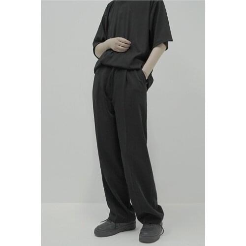 Large size couples wear high-grade fashionable slant placket waist design straight pants casual pants mens wear