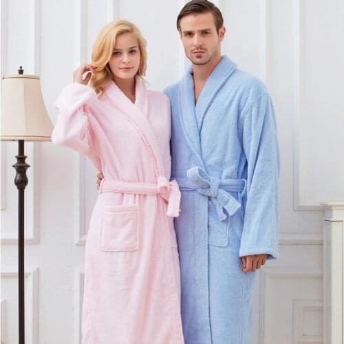 Autumn winter thickening cotton bathrobe man towel fleece robe lengthen XXL plus size long-sleeve sleepwear lovers homewear