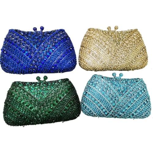 Luxury 2020 New Arrival Blue/Gold Crystal Women Evening Clutch Purse Fashion Lady DinnerChain Handbag Female Party Prom Clutches