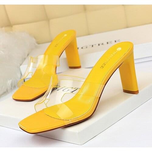 BIGTREE Summer New Sandals And Slippers Daily Womens Shoes 9CM Thick Heel High Heel Transparent Hollow Open Toe Slippers