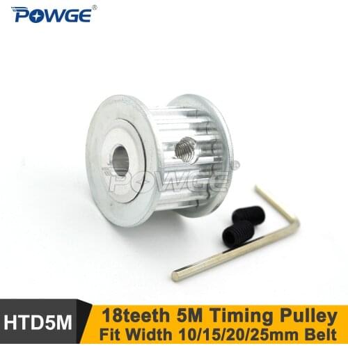 POWGE 18 Teeth 5M Synchronous Pulley Bore 5/6/6.35/7/8/10/12mm Fit Width=15/20/25mm 18T 18Teeth HTD 5M Timing Belt Pulley AF