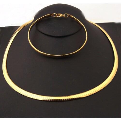 Women 6mm Collar Choker Necklace&Bangle Bracelet Jewelry Set Gold/Silver Color Stainless Steel Snake Chain Necklace Bracelet