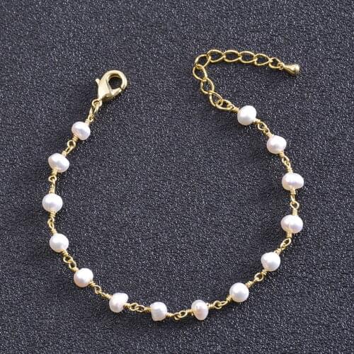 Bridesmaid Jewelry Mini Fresh Water Pearl Bracelets for Women Delicate Gold Color Wire Wrapped Boutique Bridal Bracelets Bangles