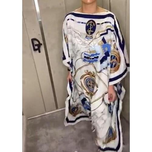 White chain floral chiffon cross border maxi knitted dress women robe 20 summer long casual beach sexy loose dresses plus size