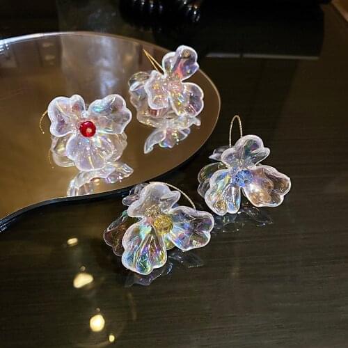ZiccoWong Korean Fahion Crystal Flower Drop Earring For Women Resin Elegant Colorful Flower Big Earring Jewelry female Earrings