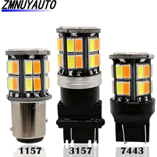 2PCS Dual Color led dual color 3157 7443 1157 White Amber Auto Led 30smd 5630 LED DRL Light/Turn Signal Light switchback 12V