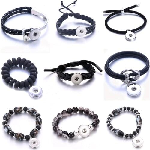 2020 New Snap Button Jewelry Vintage Beaded Black Leather Snap Bracelet Fit 18mm Snap Buttons Bohemia Magnetic Leather Bracelets