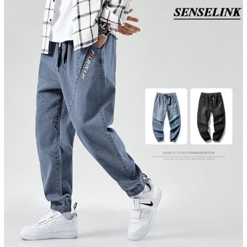 2021 Summer Men Blue Casual Cargo Pants Streetwear Embroidered Jeans Pants Big Size M-8Xl Elastic Belts Japanese Cargo Pants Men