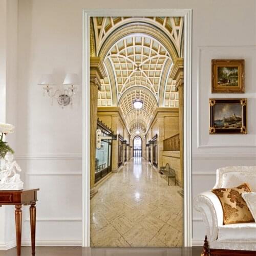 European Style Building 3D Extend Space Hall Wall Painting Wallpaper Living Room Bedroom Door Sticker PVC Self-adhesive Mural