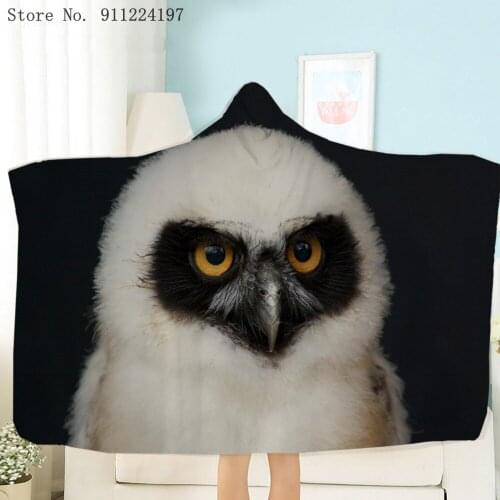3D Print Animals Owl Hooded Blanket Portable Winter Wearable Microfiber Hoodie Blanket Cloak Blankets Sofa Bed Throw Blanket