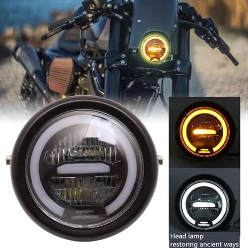 6.5" Universal Retro-motorcycle LED Halo Headlight Cafe Racer Vintage Motorcycle LED Head lamp Motorbike Front Light 6.5 inch
