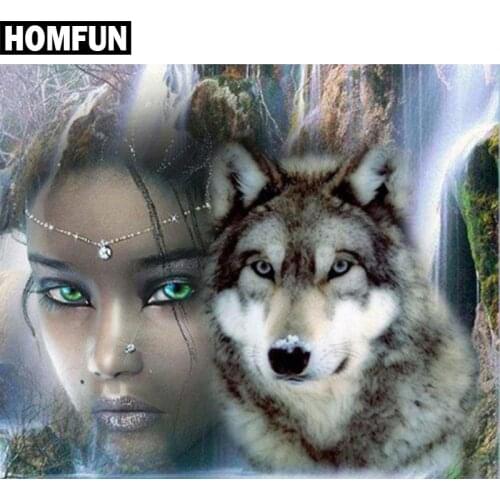 HOMFUN Full Square/Round Drill 5D DIY Diamond Painting "Woman & Wolf" Embroidery Cross Stitch 5D Home Decor Gift