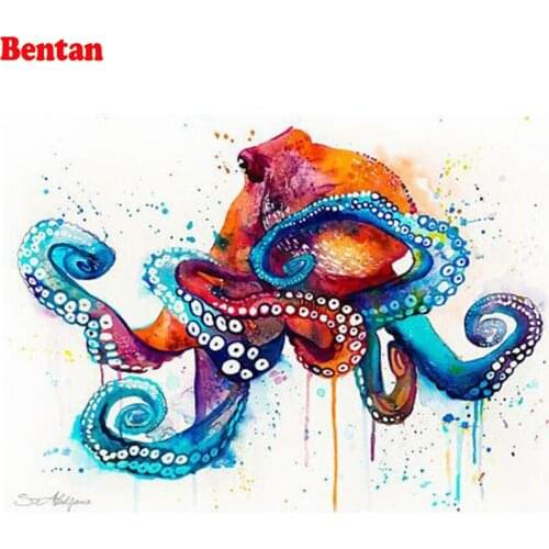 Diy Diamond Painting Watercolor octopus Full Square round Diamond Mosaic Pattern 5D Diy Diamond Embroidery Rhinestone
