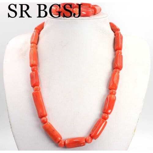 Free Shipping Orange Natural Coral Necklace Bracelet Women Jewelry Natual Coral Set 18inch 7.5inch