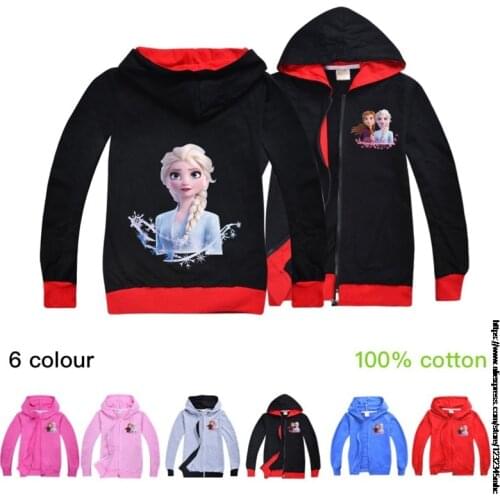 Disney Frozen Elsa Spring Autumn Girls Kids Cartoon Zipper Hoodie Baby Child Casual Outdoor Coat Sweatshirt Cute Print Clothing
